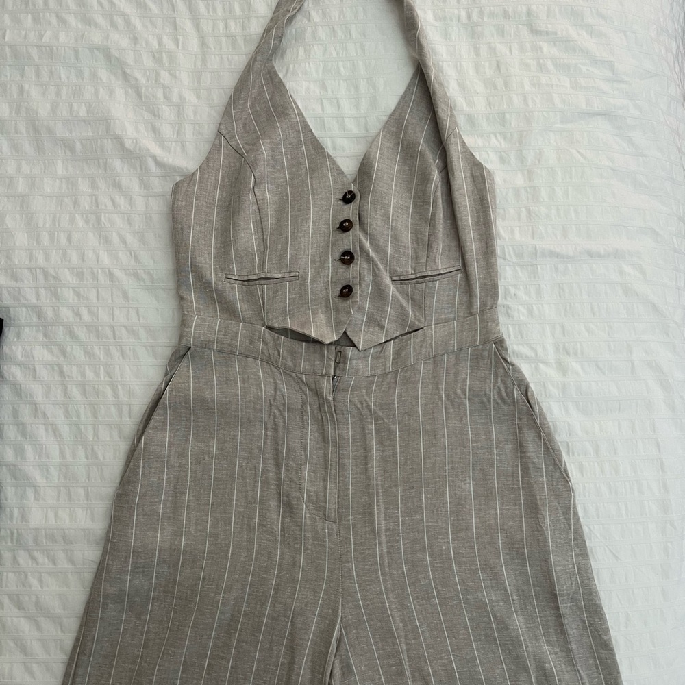 Zara Gray Pinstripe Halter Jumpsuit